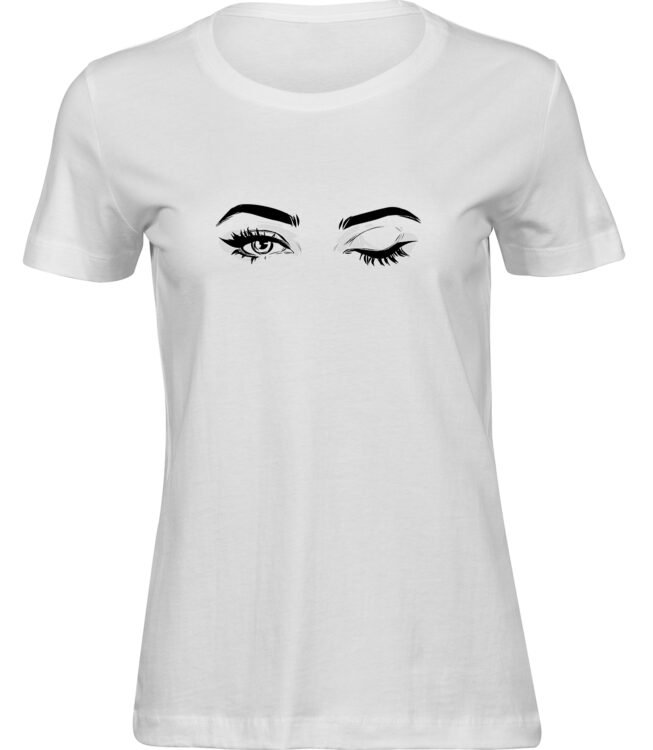 Frauen Weiss T-shirt AUGENZWINKERN