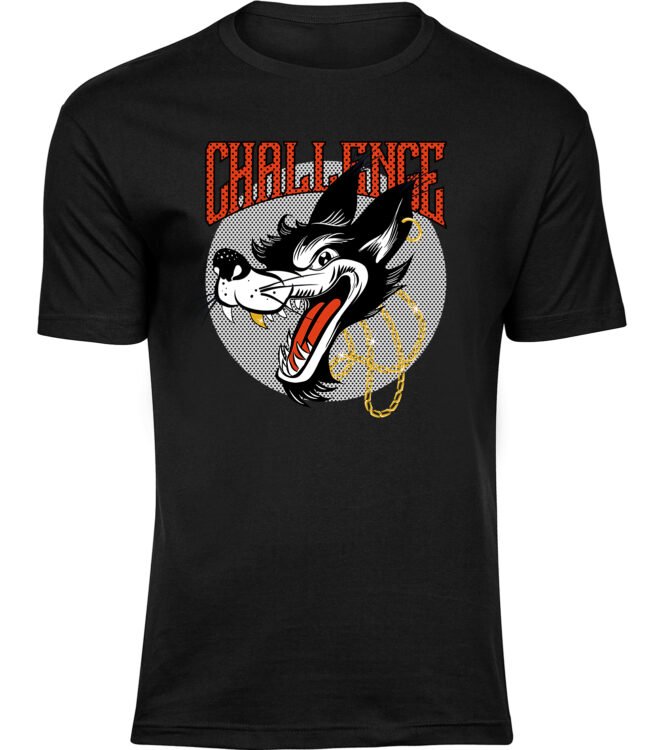 Herren Männer Schwarz T-shirt WOLF'S CHALLENGE
