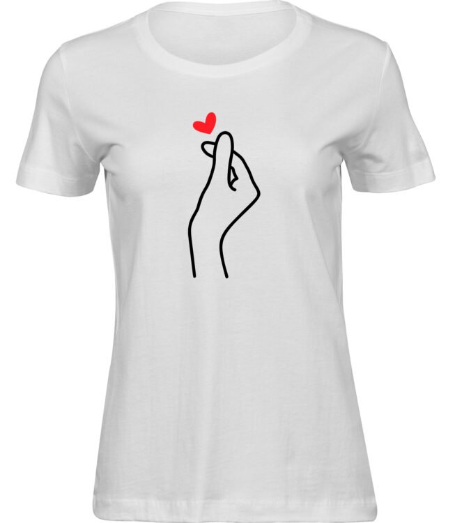 Frauen Weiss T-shirt LIEBE FINGERHERZ