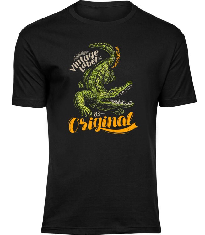 Herren Männer Schwarz T-shirt VINTAGES KROKODIL