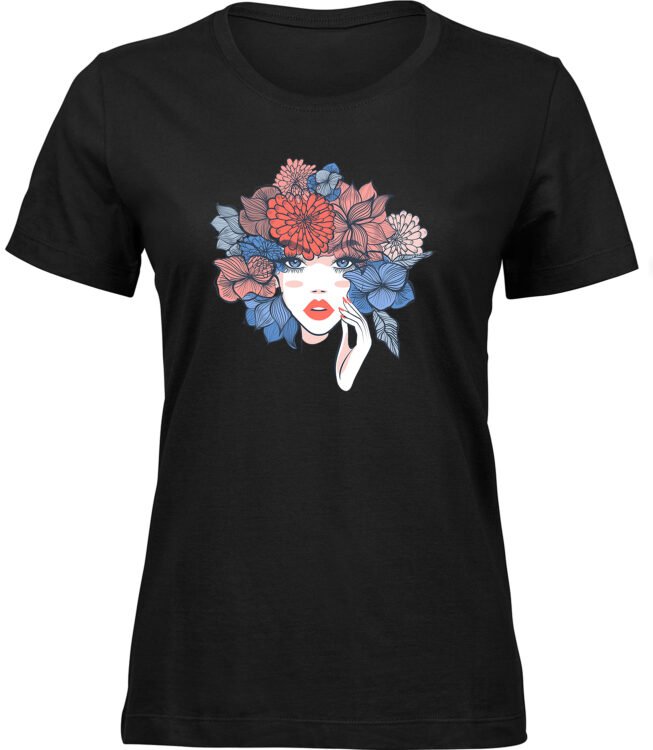 Frauen Schwarz T-shirt BLUMENHAAR