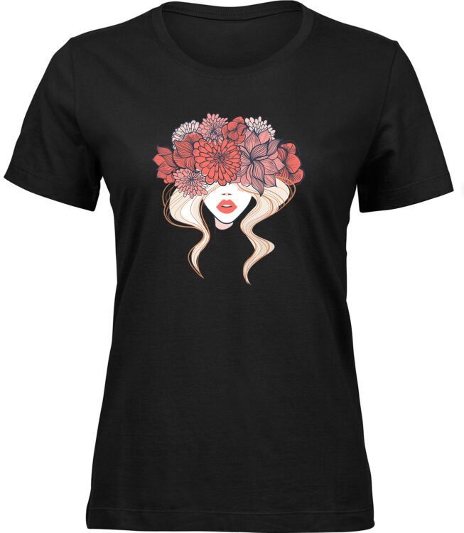 Frauen Schwarz T-shirt BLUMENKRANZ