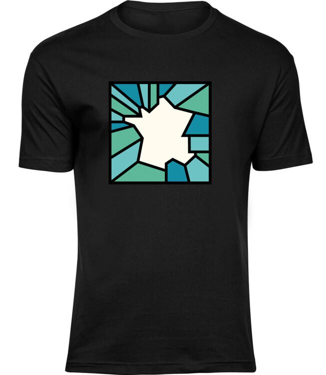 Herren Männer Schwarz T-shirt FRANKREICH BUNTGLAS