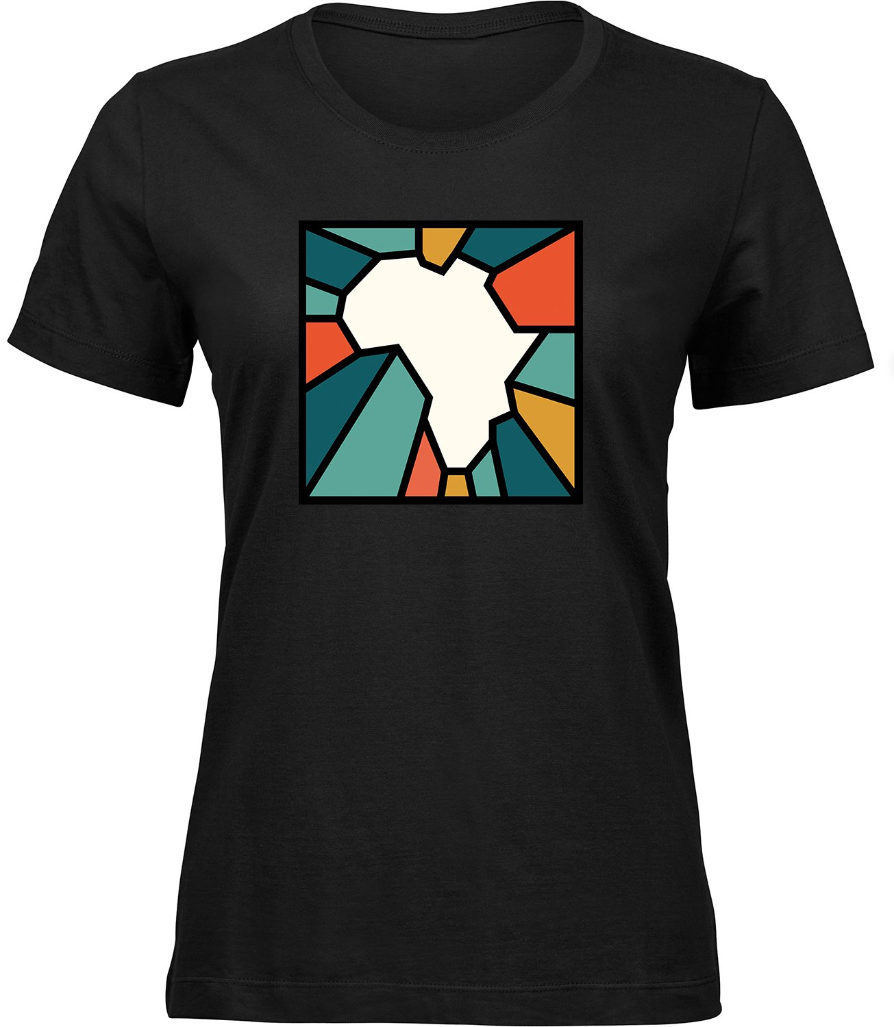 B-383 wb Frauen Schwarz T-shirt AFRIKA BUNTGLAS
