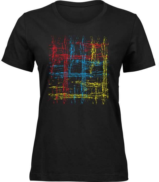 Frauen Schwarz T-shirt FARBIGE MUSTER