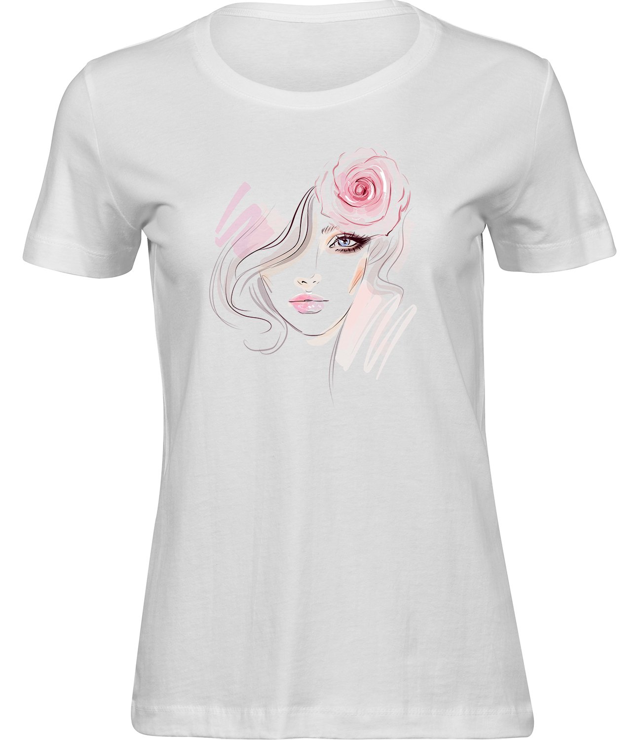 B-410 ww Frauen Weiss T-shirt BLÜHENDES GESICHT