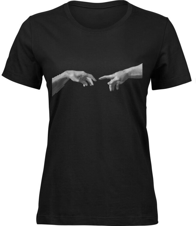 Frauen Schwarz T-shirt FINGER GOTTES