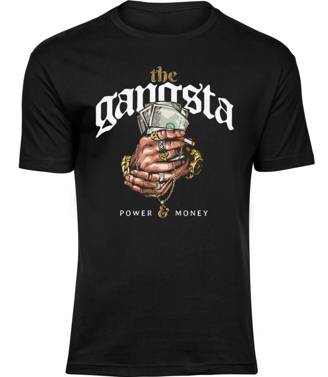Herren Männer Schwarz T-shirt GANGSTA MONEY