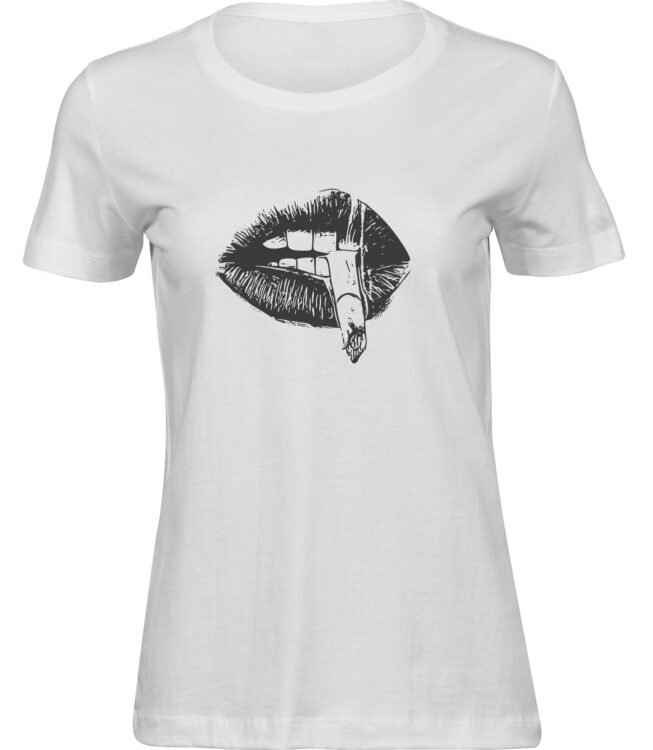 Frauen Weiss T-shirt RAUCHENDE LIPPEN
