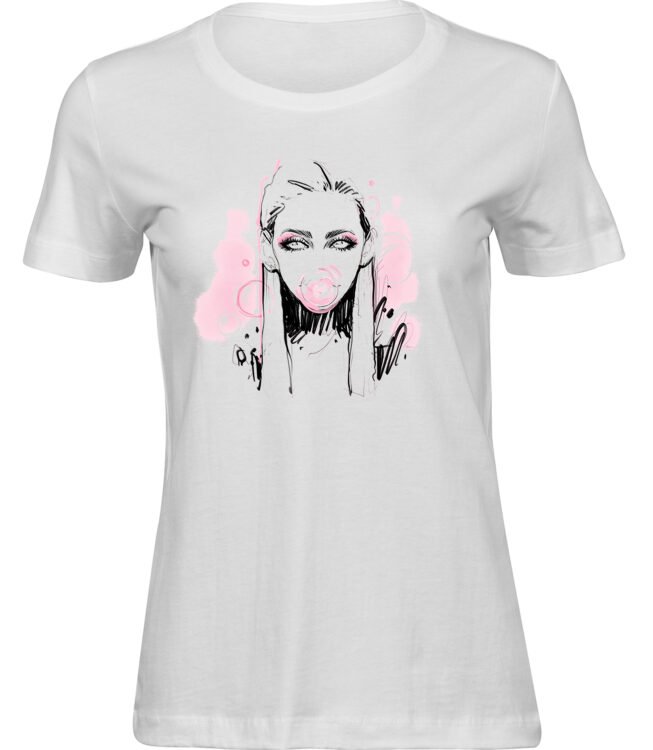 Frauen Weiss T-shirt KAUGUMMI-BLASEN