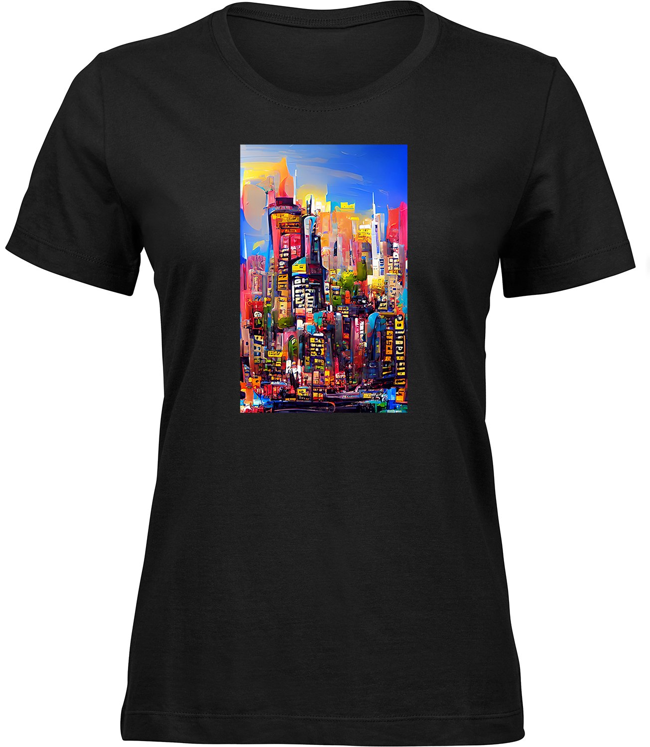 B-451-1 wb Frauen Schwarz T-shirt STADT-MALEREI