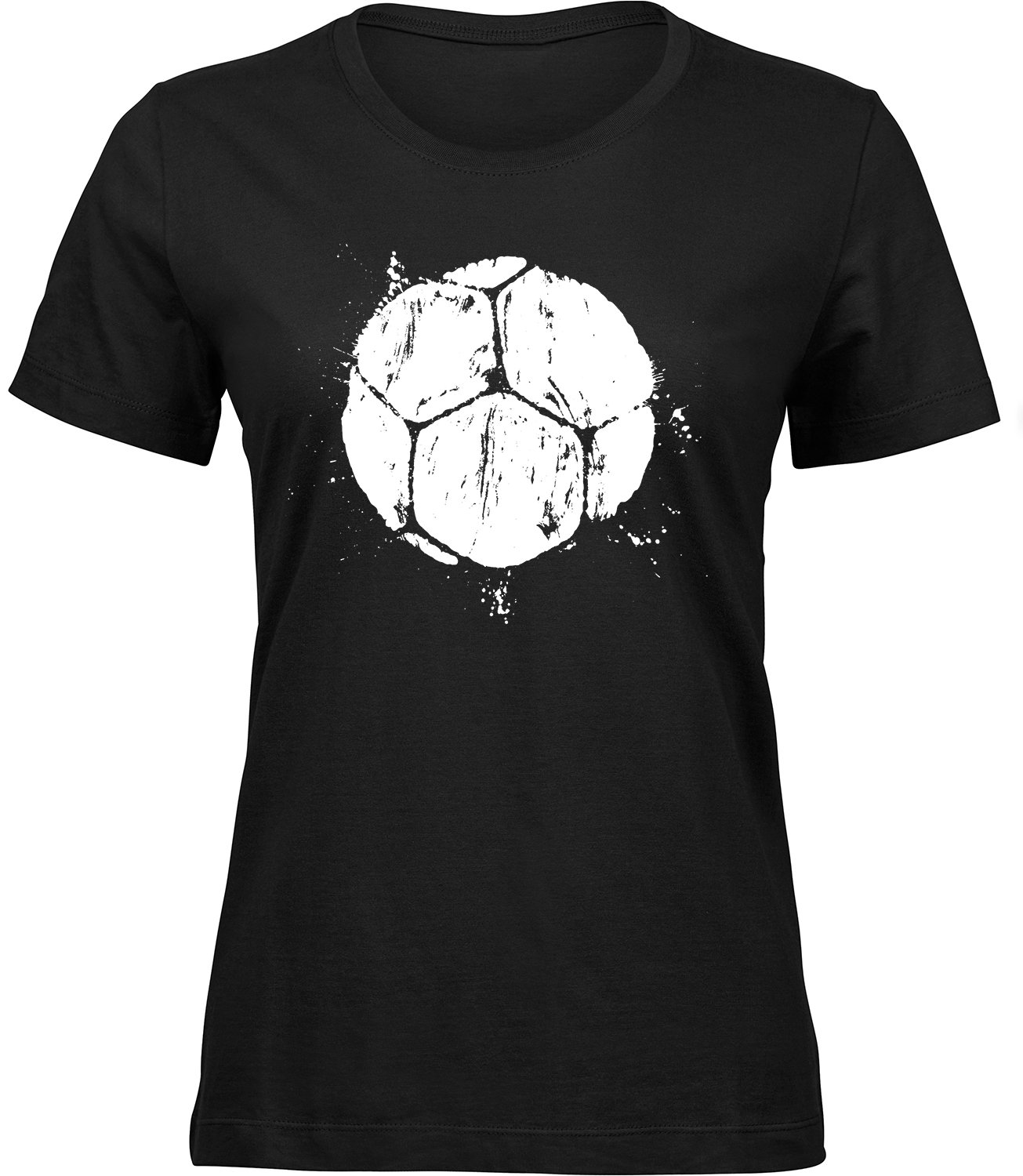 D-176-0 wb Frauen Schwarz T-shirt FUSSBALL ABDRUCK