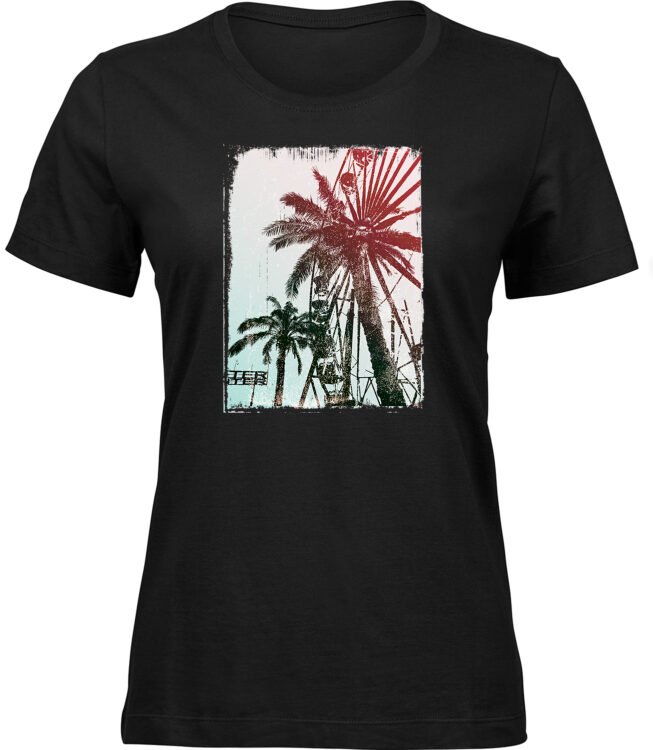 Frauen Schwarz T-shirt PALMEN-RIESENRAD
