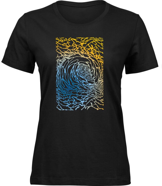 Frauen Schwarz T-shirt WELLENMOTIV