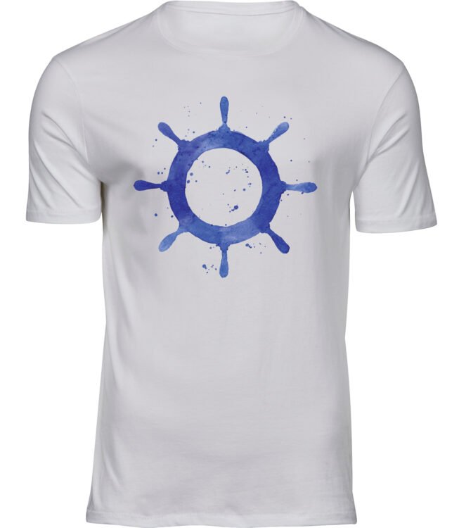 Herren Männer Weiss T-shirt AQUARELL SCHIFFSLENKRAD