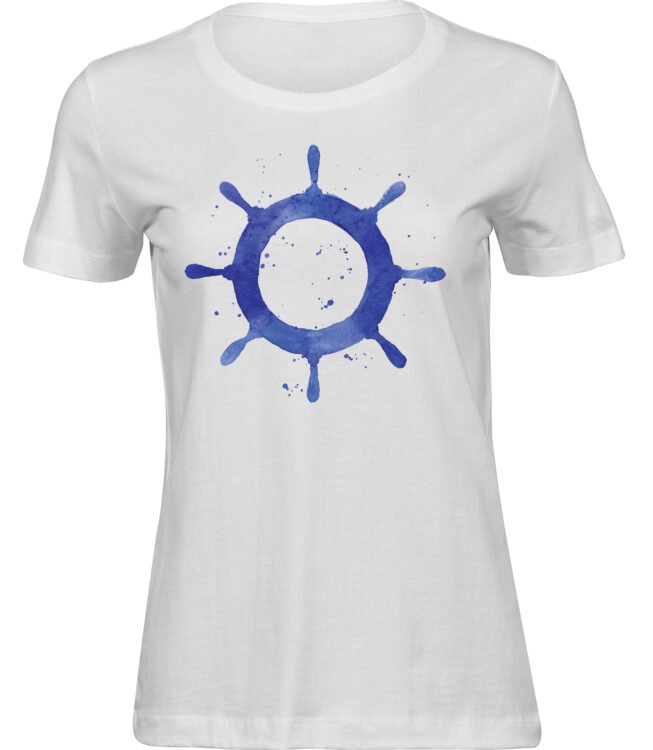 Frauen Weiss T-shirt AQUARELL SCHIFFSLENKRAD