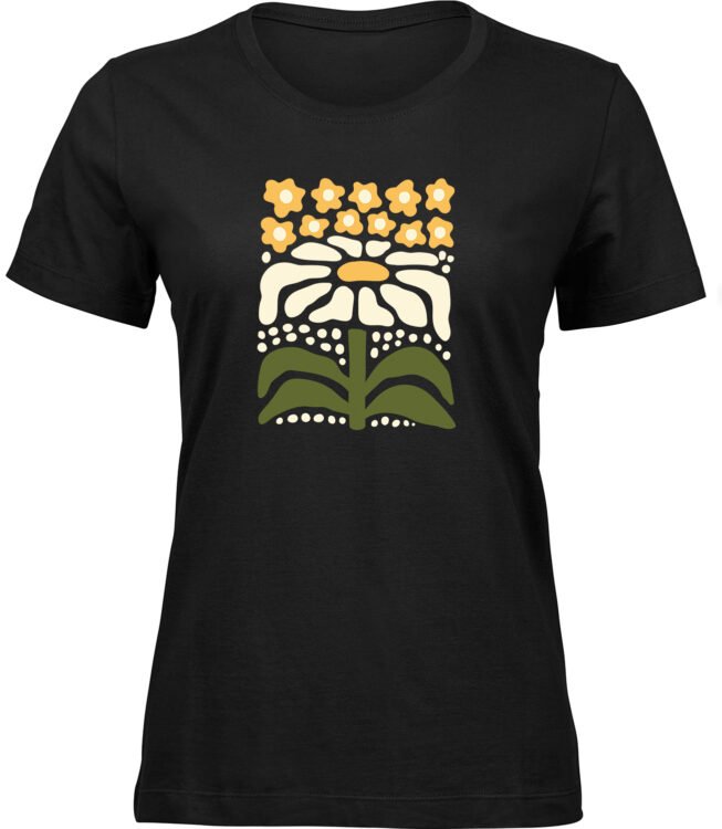 Frauen Schwarz T-shirt BLUMENREGEN