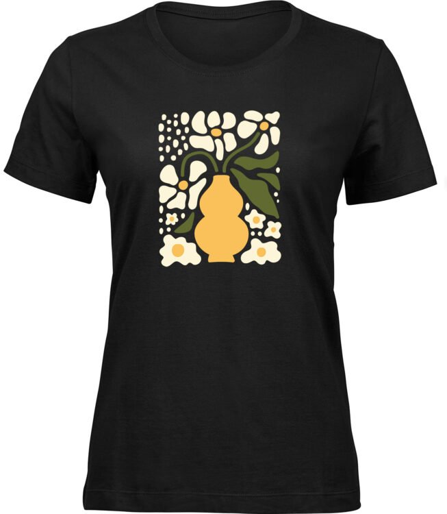 Frauen Schwarz T-shirt HAUSBLUMEN