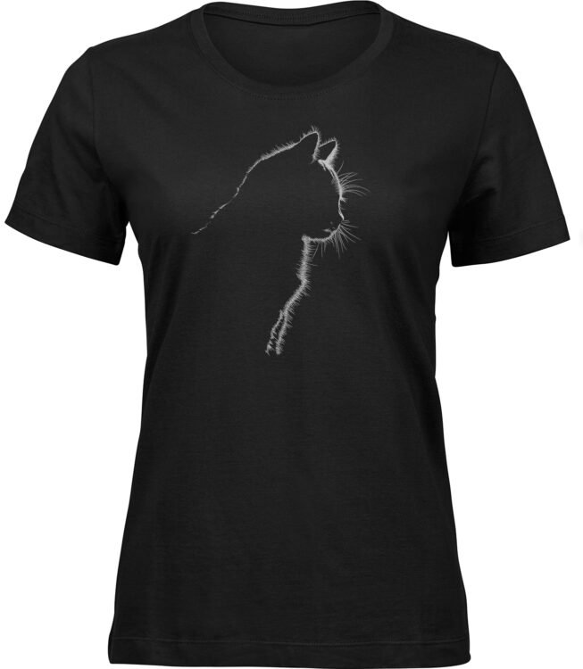 Frauen Schwarz T-shirt MONDLICHT KATZE