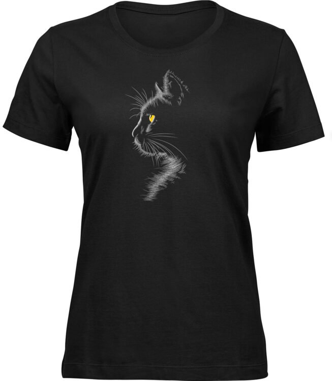 Frauen Schwarz T-shirt KATZENBLICK
