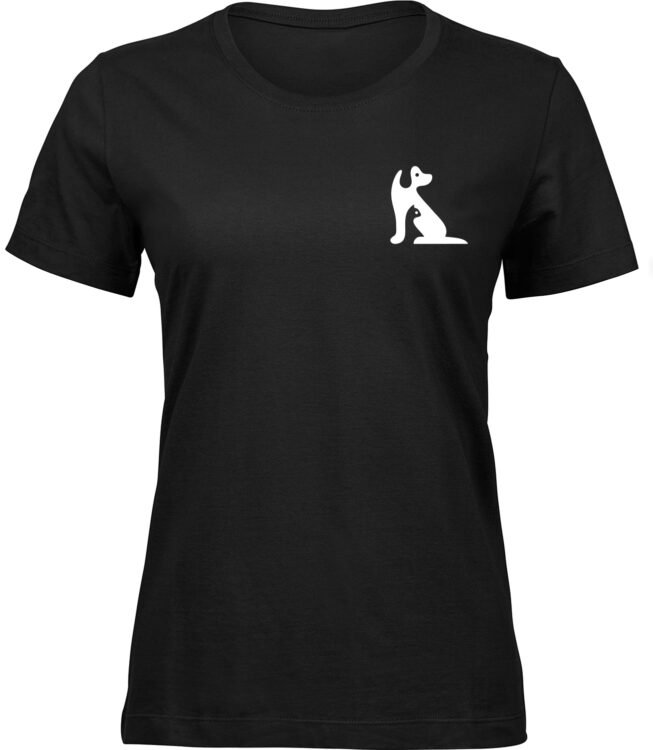 Frauen Schwarz T-shirt HUND UND KATZE