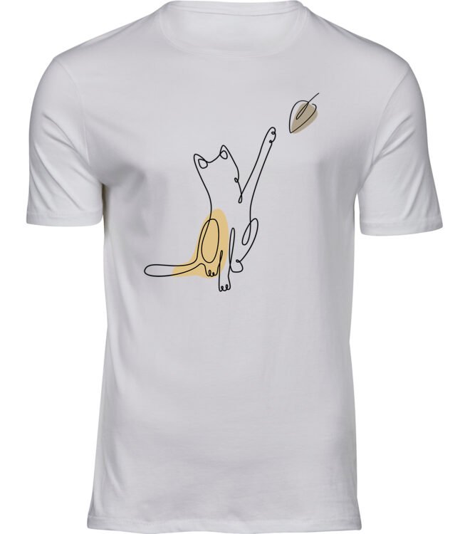 Herren Männer Weiss T-shirt KATZE HERBST