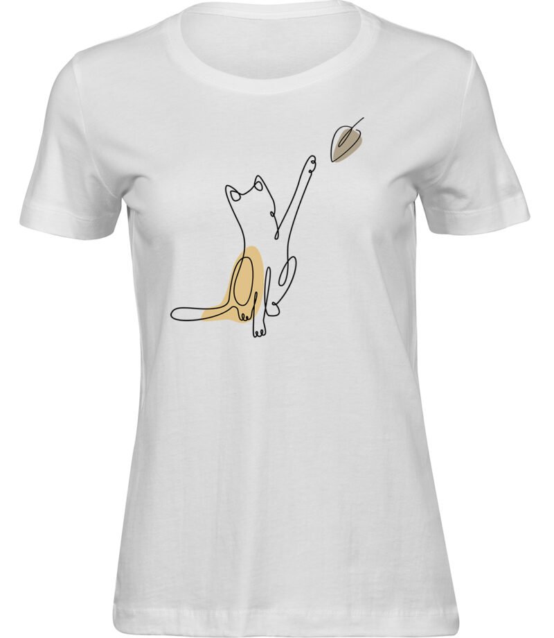 Herbstblatt Katzen T-Shirt für frauen damen, abstrakt minimalistisches Katzen Linienkunst