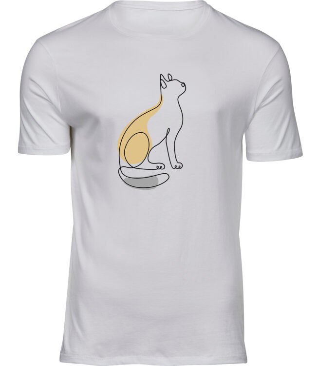 Herren Männer Weiss T-shirt SITZENDE KATZE