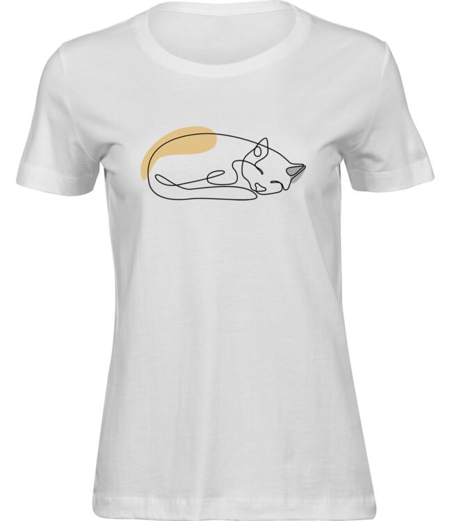 Frauen Weiss T-shirt SCHLAFENDE KATZE
