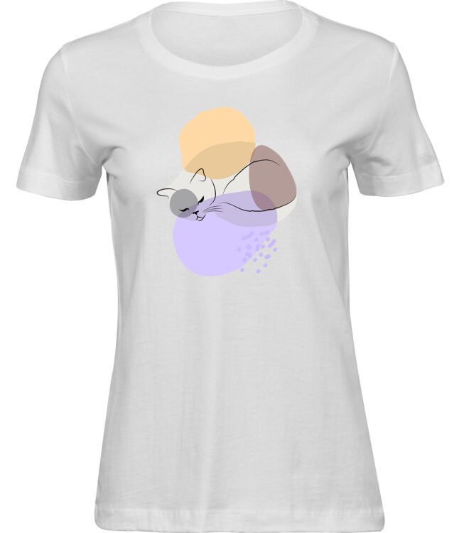 Frauen Weiss T-shirt TRÄUMENDE KATZE
