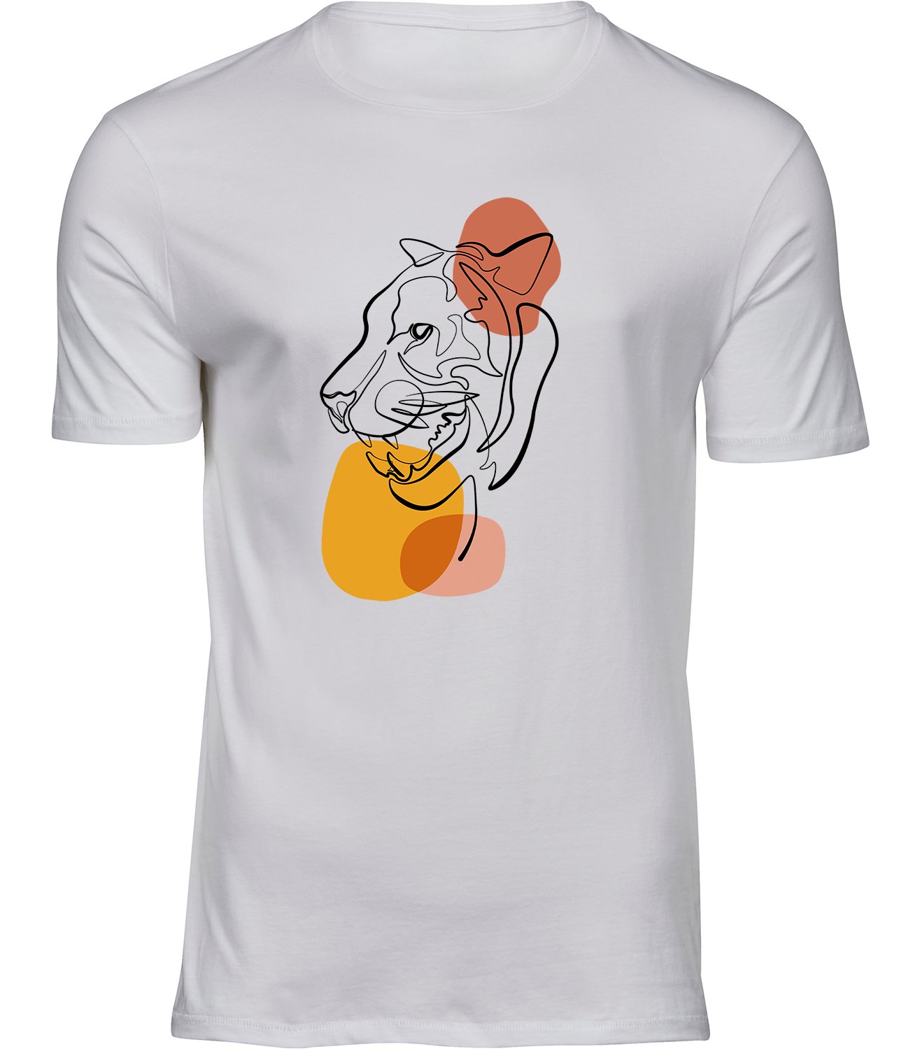 Einzel Linie Kunst Tiger-T-Shirt für Männer Herren Bokeh-Farbflecken-T-Shirt, ästhetisches minimalistisches Wildtier TShirt Herren Weiss Tshirt TIGERTAG