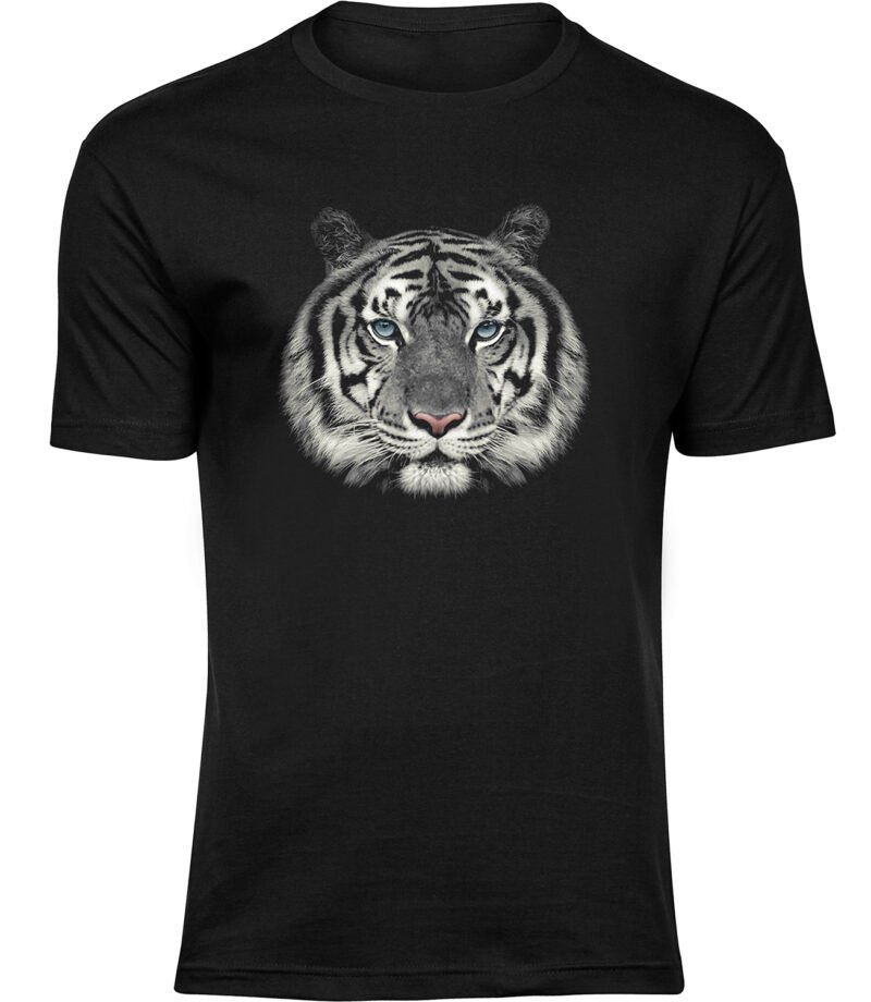 Realistisches Tiger-T-Shirt für Männer Herren, weißes Tiger-T-Shirt mit blauen Augen, Schneetiger-T-Shirt