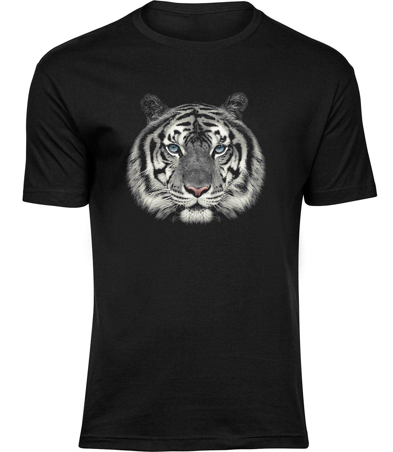 Realistisches Tiger-T-Shirt für Männer Herren, weißes Tiger-T-Shirt mit blauen Augen, Schneetiger-T-Shirt Herren Schwarz Tshirt REALISTISCHER TIGER