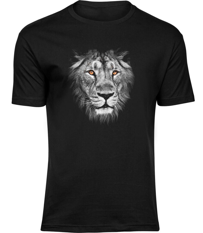 Orangefarbenes Löwenaugen-T-Shirt für Männer Herren, T-Shirt mit Löwengesichtsdruck Kontraststil