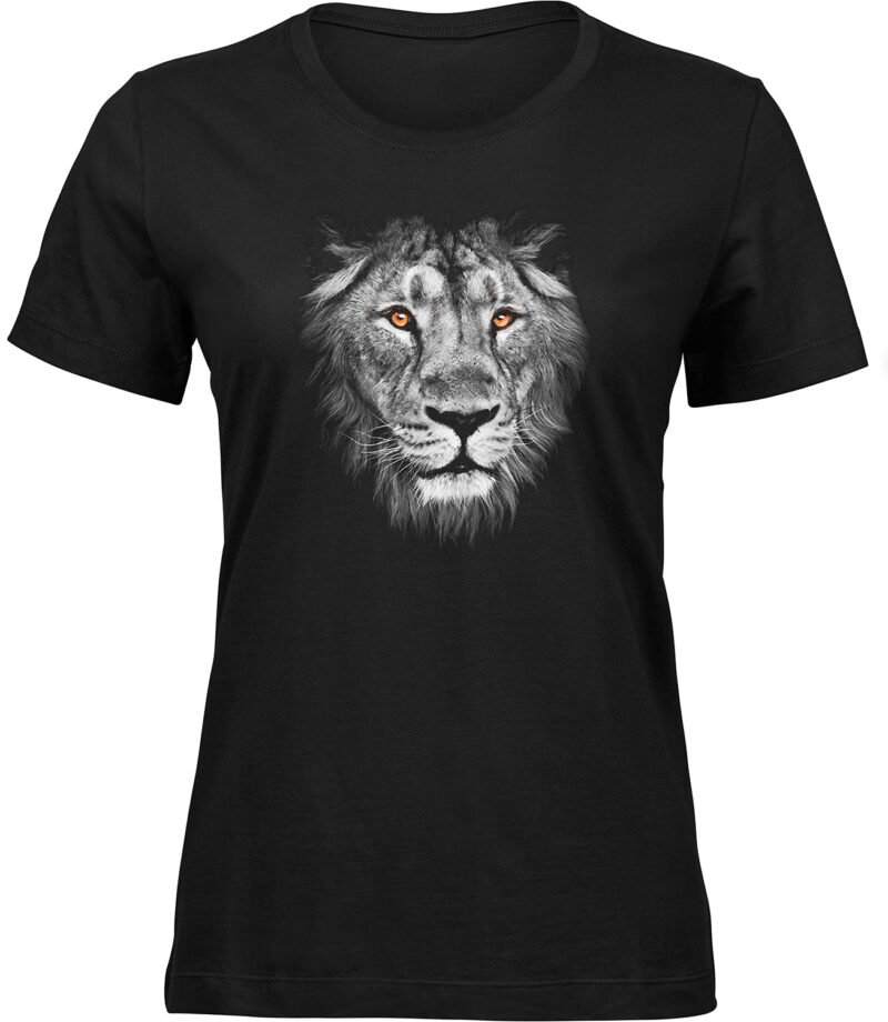 Orangefarbenes Löwenaugen-T-Shirt für frauen damen T-Shirt mit Löwengesichtsdruck Kontraststil