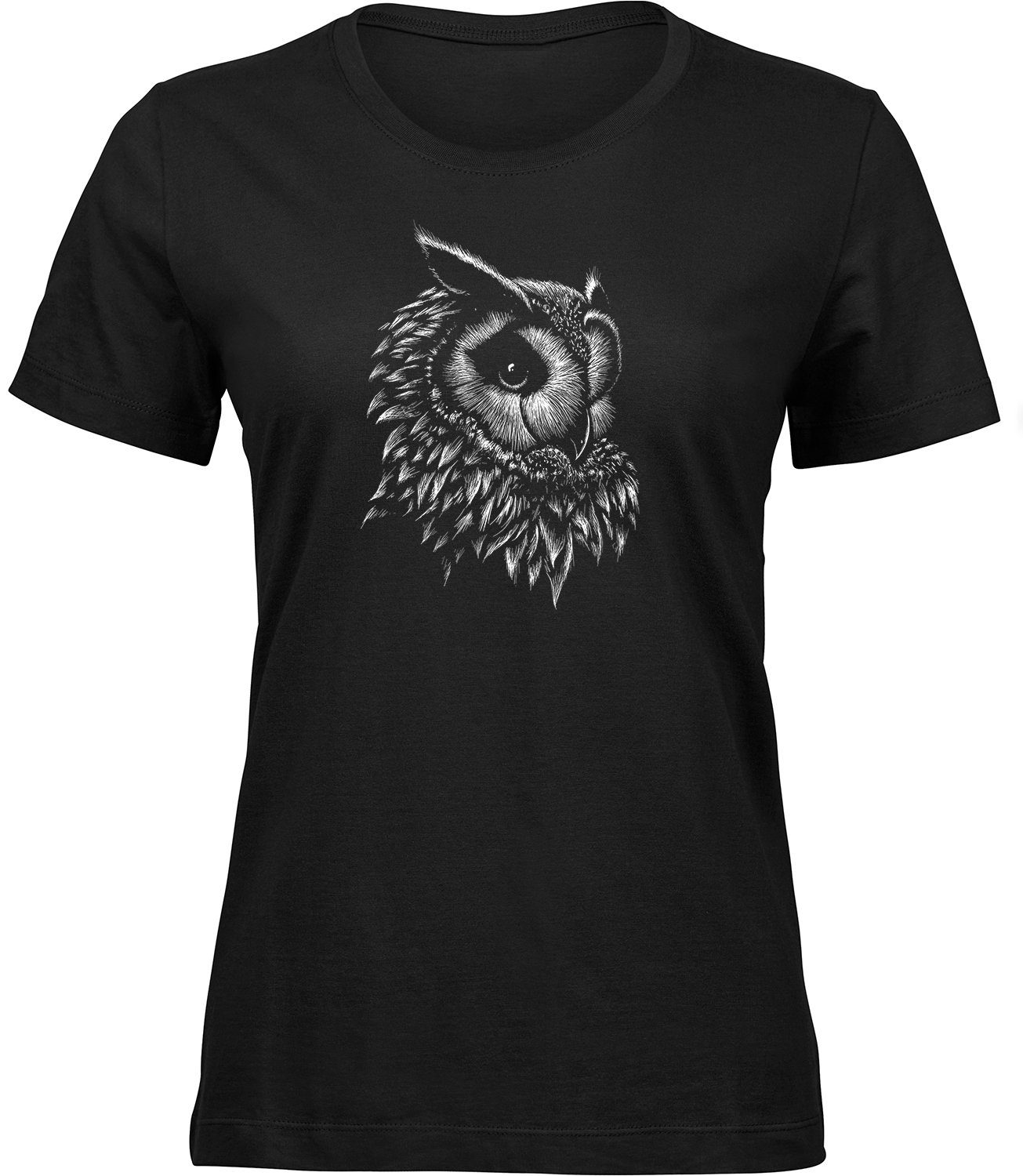J-35 wb Frauen Schwarz T-shirt EULEN ZEICHNUNG