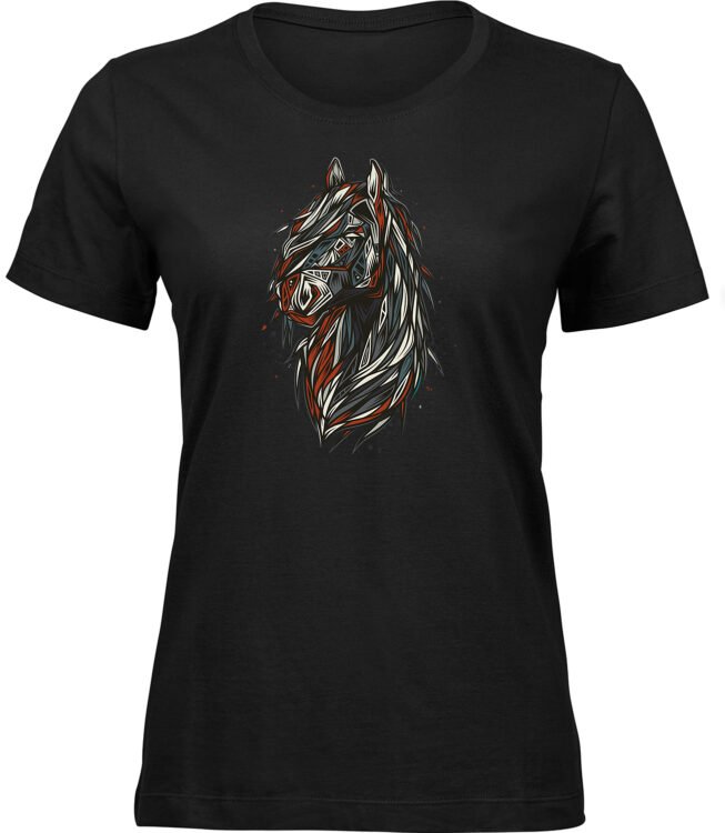 Frauen Schwarz T-shirt STILISIERTES PFERD