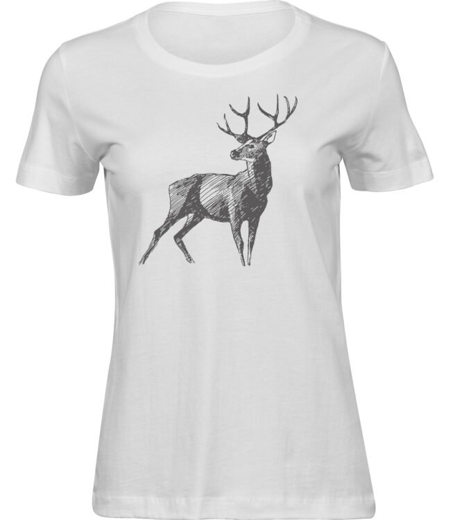 Frauen Weiss T-shirt HIRSCHZEICHNUNG