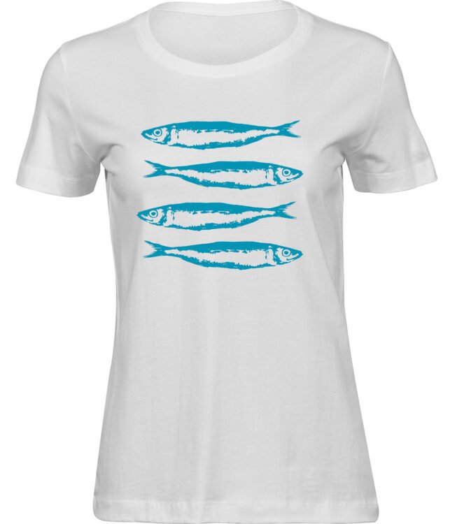 Frauen Weiss T-shirt GLÜCKLICHE SARDINEN