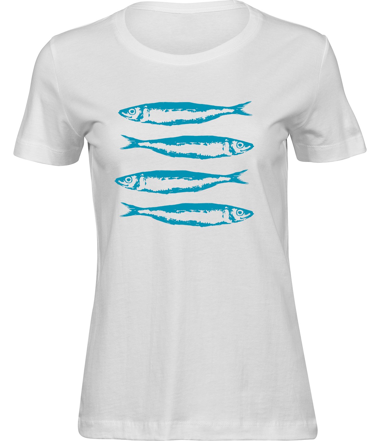 K-133 ww Frauen Weiss T-shirt GLÜCKLICHE SARDINEN