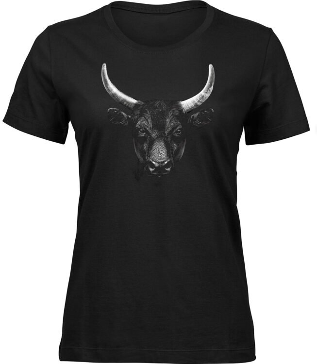 Frauen Schwarz T-shirt STIERKOPF BILD
