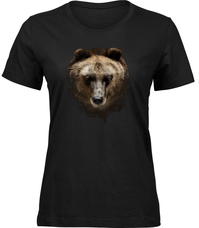 Frauen Schwarz T-shirt BÄRENKOPF BILD