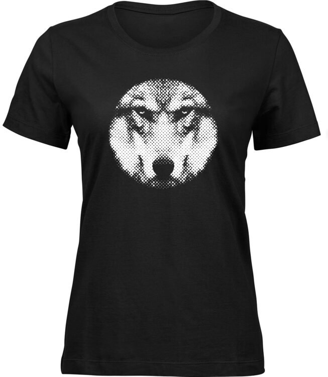 Frauen Schwarz T-shirt HALBTON WOLF