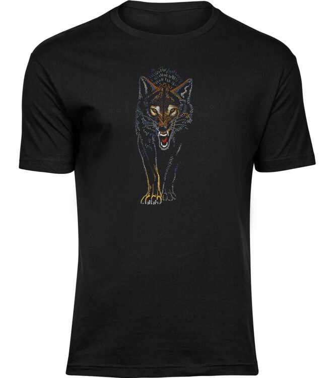Herren Männer Schwarz T-shirt WOLF PUNKTE