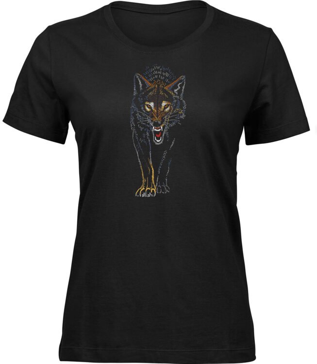 Frauen Schwarz T-shirt WOLF PUNKTE