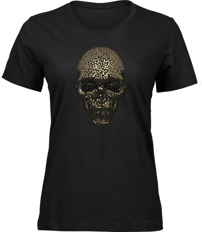 Frauen Schwarz Tshirt GLÄNZEND SCHÄDEL