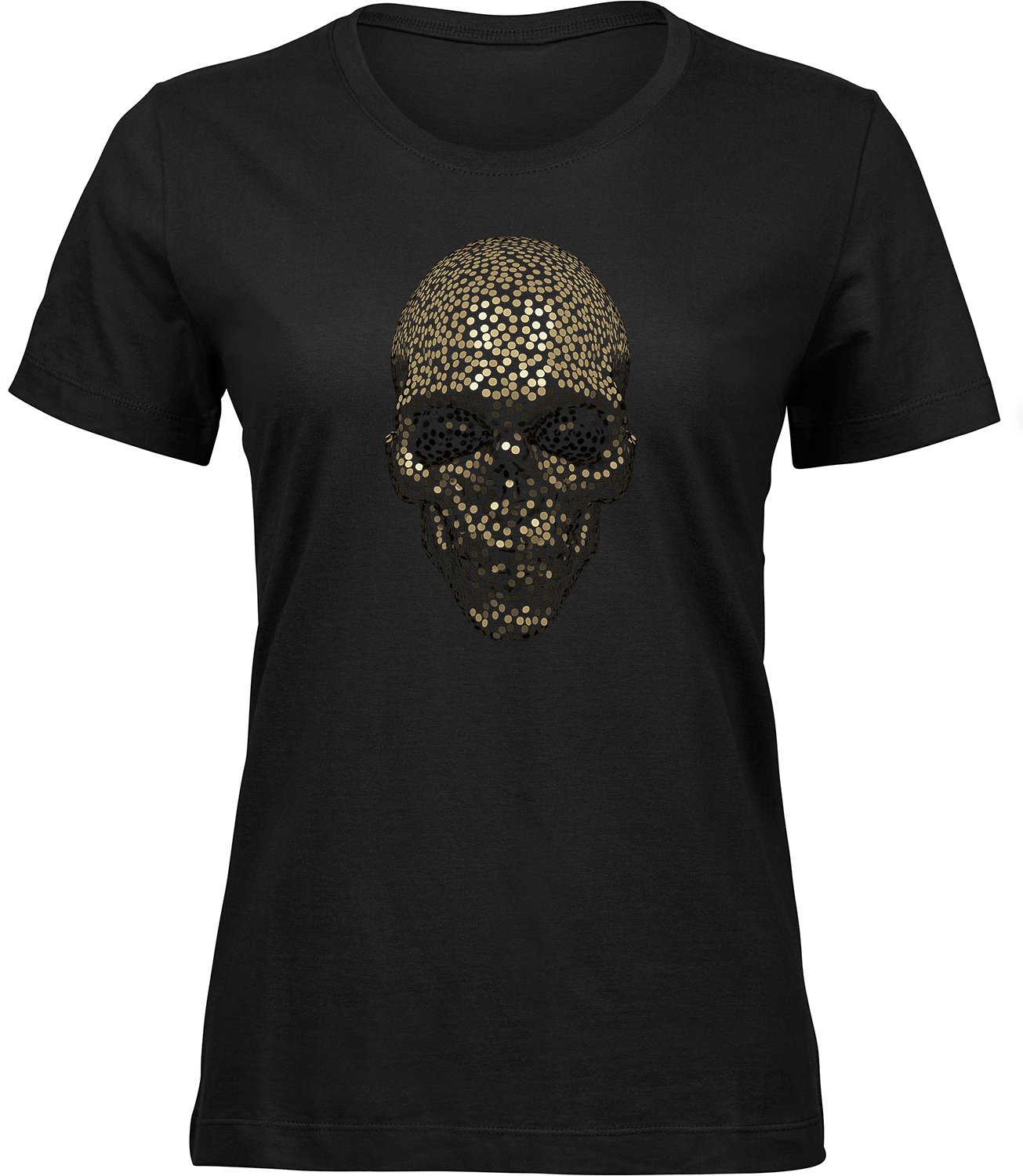 L-187-1 wb Frauen Schwarz Tshirt GLÄNZEND SCHÄDEL