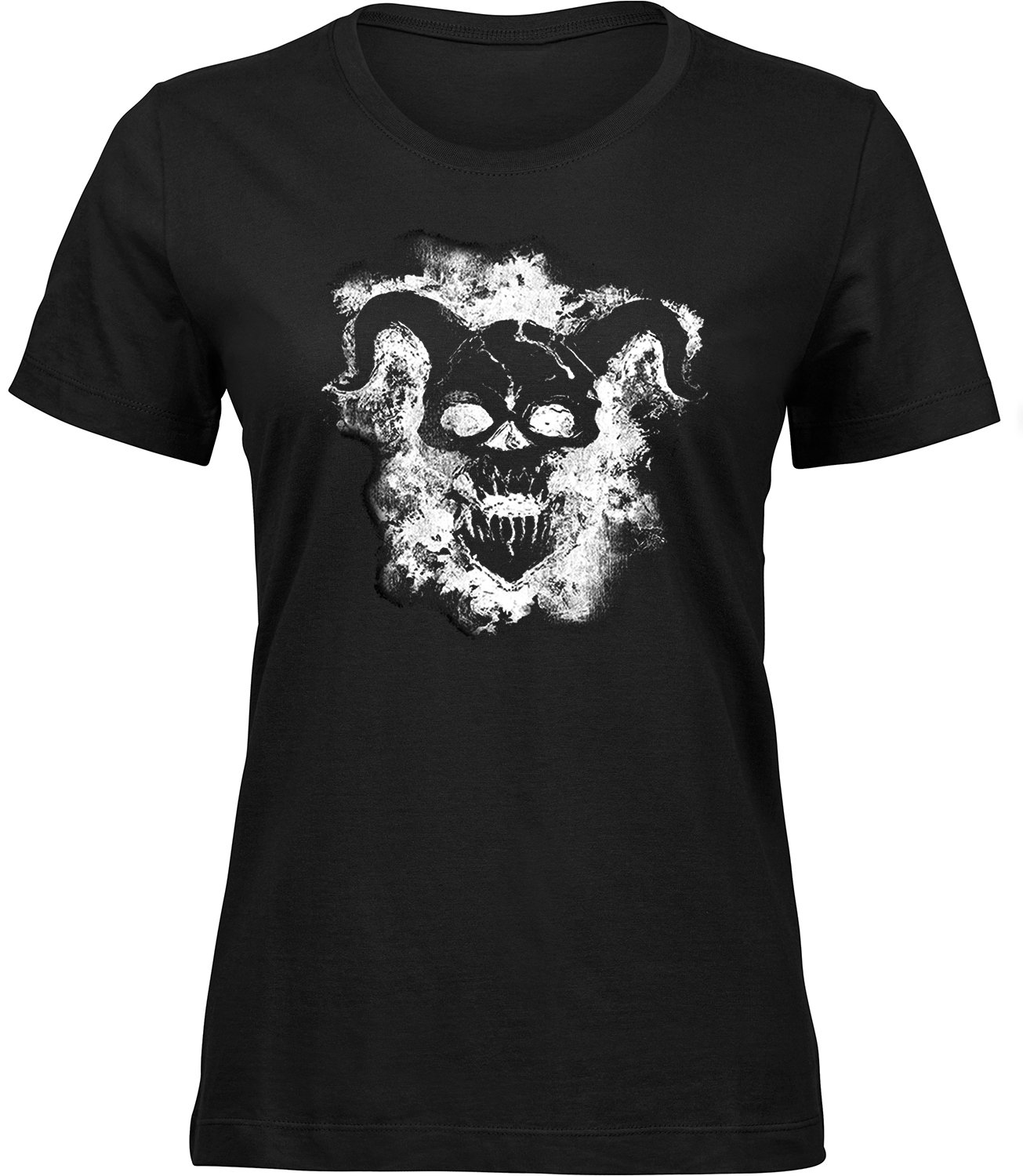 Dämonens Totenkopf T-Shirt für rauen damen, Tee Shirt mit bösem Rauchrauchschädel Frauen Schwarz Tshirt TEUFELS SCHÄDEL