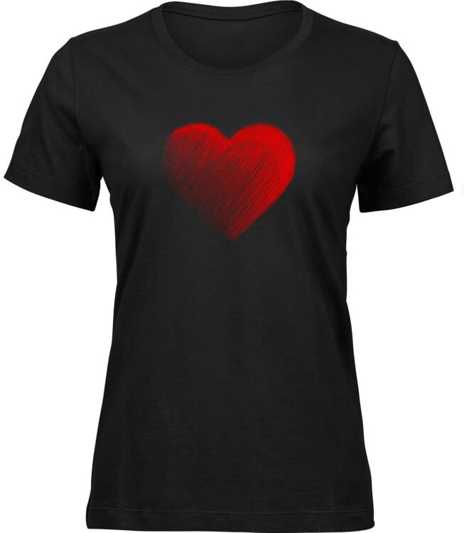 Frauen Schwarz T-shirt HERZZEICHNUNG