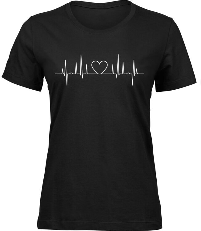 Frauen Schwarz T-shirt HERZSCHLAG